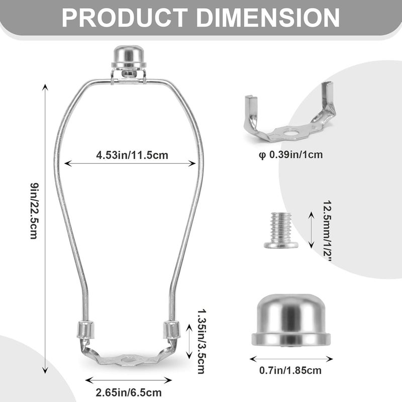 OMOBANU 9 Inch Antique Silver Lamp Shade Harp Holder - Detachable Lamp Shade Holder Replacement with Standard Harp Saddle & Lamps Finials, Metal Decorative Accessories and Parts Repair - Image 1